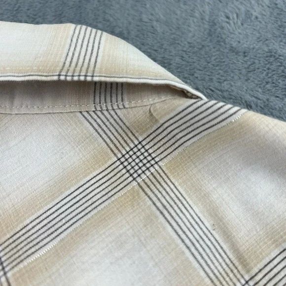 Roper Men's XL Western Pearl Snap Beige Plaid Long Sleeve Shirt Silver Threads - Picture 8 of 10